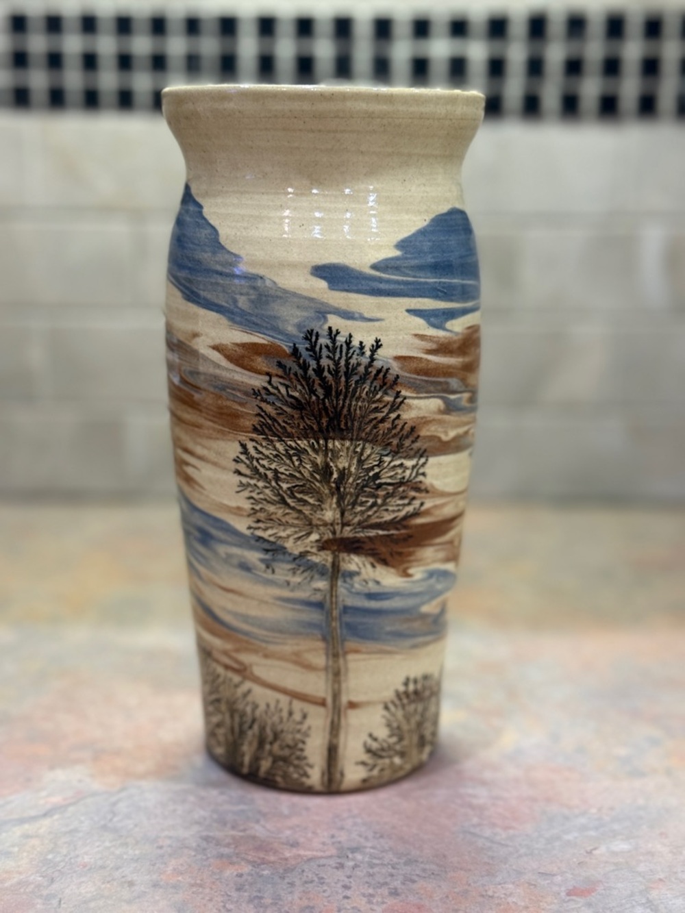 Hand Thrown Studio Pottery Vase Tree Landscape Rustic Sevierville TN decor